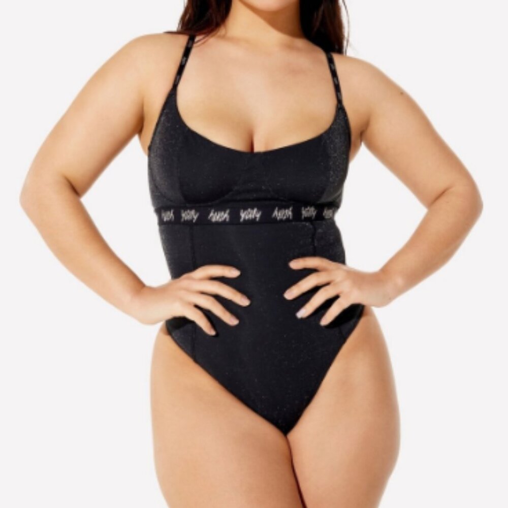 YITTY Spotlight Shaping Demi Cup Thong Bodysuit Black Shimmer Bodysuit NAT1